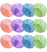 12 PCS Shower Caps for Women, Double Side Waterproof Shower Cap, Reusable Elastic Bath Caps for S...