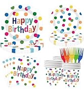 Sveikie 125 Pcs Birthday Party Supplies Set Colorful Forks - Polka Dot Happy Birthday Decorations...
