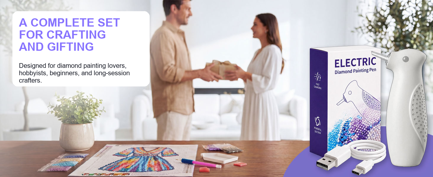 Ulverion electric diamond painting pen gift set with box and USB-C cable.