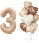 3rd Birthday Balloons Beige, Large Apricot Tan Foil 3 Number Balloon Decor with Sand White Cream ...
