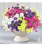 AmberFun 12PCS Artificial Flowers for Outdoor Decorations, Realistic Faux Silk Petunia Flowers fo...
