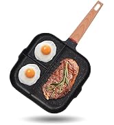 JUSTUP 3-in-1 Nonstick Frying Pan with Pour Spouts, 3 Section Breakfast Skillet Omelette Pan for ...