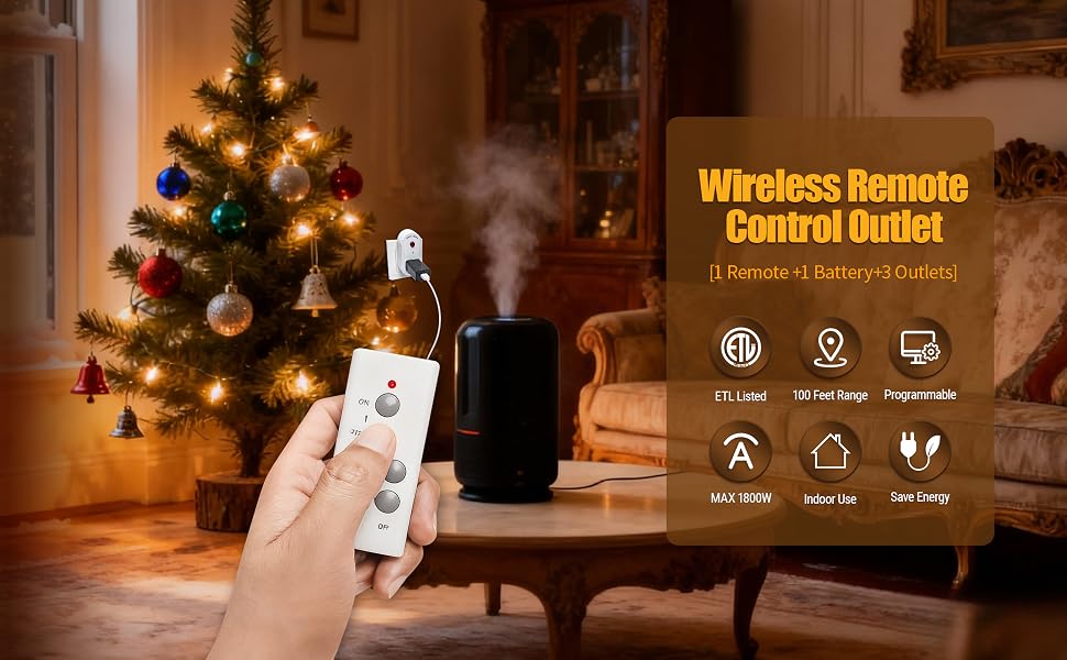 Wireless remote control outlet kit for indoor use. ETL listed 100ft range, 1800W max