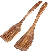 2 Pack Wooden Spatula, Acacia Wood Long Handle Flat Frying Turner, Handmade wooden spoons for coo...