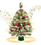 Komzon Rotating Musical Small Christmas Tree, Mini Christmas Tree 24” Spinning, Table Top Xmas Tr...