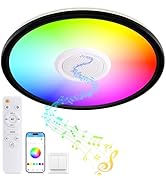 UprizeP RGB LED Ceiling Light, with Bluetooth Speaker, 24W 11Inch Smart Music Ceiling Lamp with A...