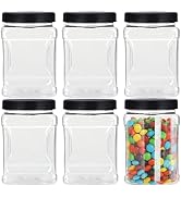 Lawei 6 Pack Clear Plastic Jars with Lids - 32 Oz Square Plastic Jars Containers with Easy Grip H...