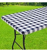 Smiry Rectangle Picnic Table Cloth, Elastic Waterproof Fitted Vinyl Tablecloth for 6 FT Tables, F...