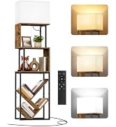 OUTONLIFE 5-Tier Floor Lamp with Shelves & Remote, Dimmable S-Shaped Tree Bookshelf with 3 Color ...