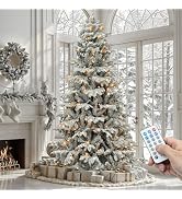 YITAHOME 6.5ft Prelit Natural Layered Flocked Christmas Tree with Remote | Snow Flocked Christmas...