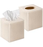 2 Pack Tissue Box Cover Beige, Square Acrylic Tissue Holder, Decorative Facial Tissue Box Vessel ...