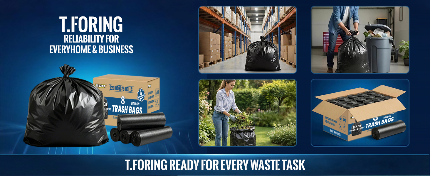 8 Gallon Trash Bags Heavy Duty - 30 Liters Black Garbage Bags Medium Leakproof and Unscented