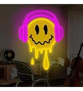 Melting Smile Face With Headphone Neon Sign for Wall Decor Neon Smile Light Signs for Kids Room B...