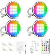 Under Cabinet Lighting Kit, RGB Puck Lights with Remote Control Color Changing and Bright LEDs,12...