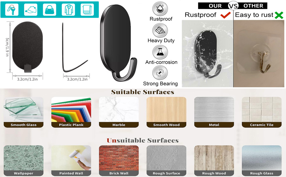 Adhesive Hooks,Towel/Coat Hooks Wall Hooks Stick on Bathroom or Kitchen