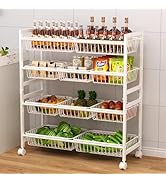 Cinati 4-Tier Kitchen Storage Cart, Adjustable Rolling Pantry Storage Cart with 10 Baskets & Hand...
