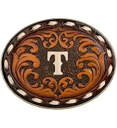 Western Belt Buckle for Cowboy & Cowgirl - Handmade Leather Engraved Initial Letter ABC To Z West...