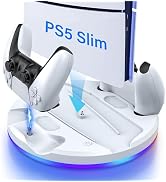 PS 5 Slim Stand and Dual Controller Charging Station for Playstation 5 Slim Console Disc&Digital ...