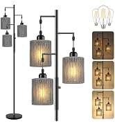 Hotsonic 72" Tall Boho Rattan Style Floor Lamp with Hand-Woven Paper Cord Shade, Dimmable Industr...