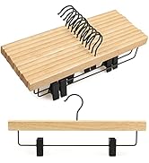 TOPIA HANGER Pants Hangers 10 Pack, Wood Hangers with Clips and Rotatable Dark Hook, Durable Natu...