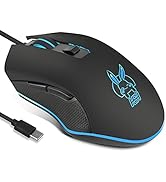 Huifen Wired USB C Gaming Mouse, Silent RGB Gaming Mice 7 Colors Backlit, 2400 DPI, Type C RGB Wi...