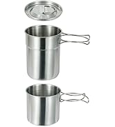 DZRZVD Camping Cups and Mugs Pot 2Pcs -304 Food Grade Stainless Steel - Outdoor Cookware Set with...