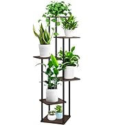 YOCOMEY 6 Tier Wood Tall Plant Stand Metal Rack Indoor, Multiple Flower Pot Holder Shelves Corner...