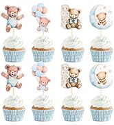 24 PCS Blue Bear Cake Toppers We Can Bearly Wait Cupcake Toppers for Teddy Bear Themed Birthday P...