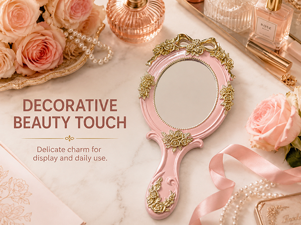 Handheld Mirror Vanity Makeup Mirror Travel Princess Metal Cosmetic Mirror