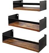 Giftgarden Black Floating Shelves for Wall Set of 3, Industrial Thick Wall Shelf Rack with Iron R...