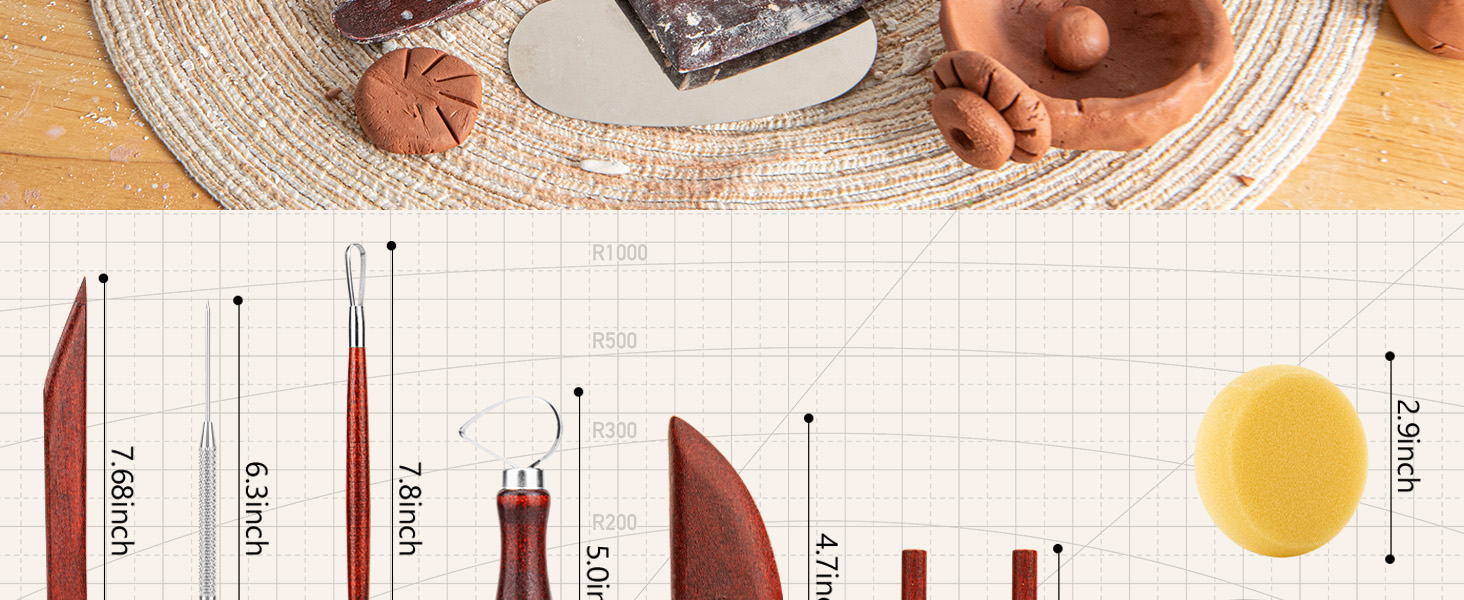 8PCS Stained Wooden Pottery Sculpting Tools