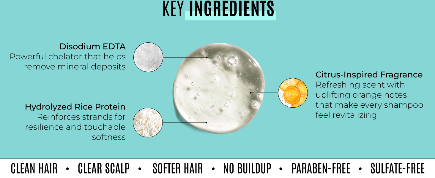 Clarifying Shampoo Sulfate Free Chelating Formula for Build Up & Scalp Detox Vegan Hair Care