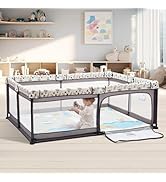 Baby Playpen with a Mat, 71"x59" Large PlayPen for Babies and Toddlers, Outdoor Play Yard for Bab...
