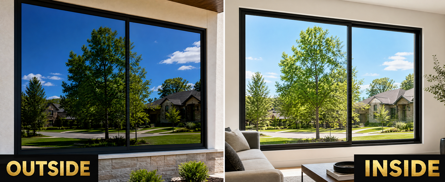 Mirror window film lets you see outside clearly while maintaining full daytime shading.