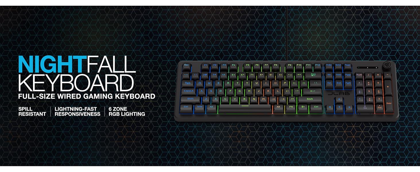 Nightfall keyboard rendering next to the nightfall main title text