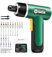 SATA 32-Piece Electric Screwdriver Set, 3.7V Cordless Screwdriver with 1/4" Hex Chuck, 2000mAh US...