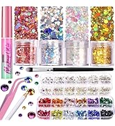 Teenitor Body Glitter with Skin Glue Set, 4 Bottle Face Glitter Makeup & 2 Box Face Gems for Wome...