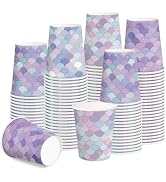 RUSPEPA Disposable Paper Cups 9oz - 100 Pack Purple Mermaid Scale Design Printed Paper Coffee Dri...