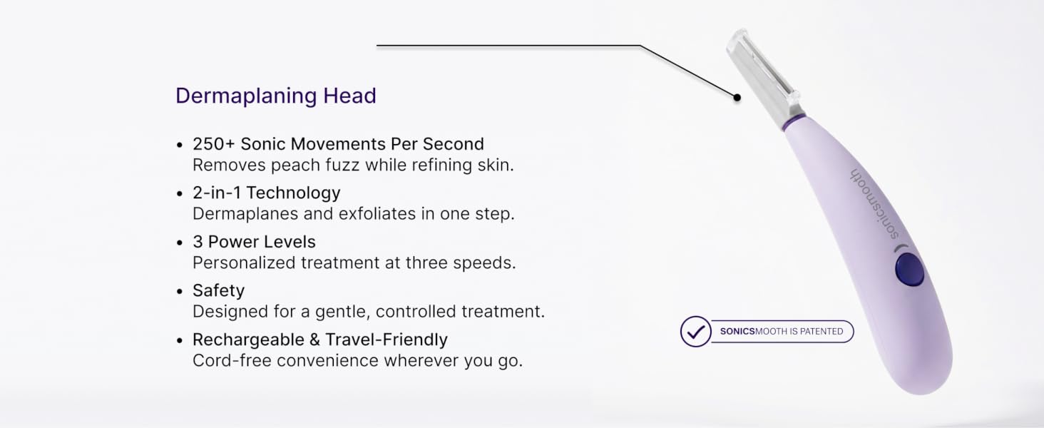 Sonicsmooth professional sonic dermaplaning tool for facial exfoliation and hair removal