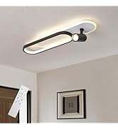 Linovix Modern LED Ceiling Light with 1 Spotlight,40w Black Linear Ceiling Light with Remote Cont...