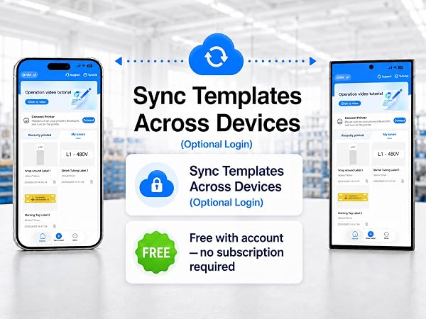Free device sync across templates with an account, no subscription needed