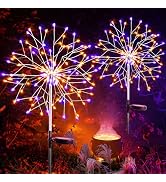 suddus Solar Halloween Lights Outdoor Solar Powered, Upgrade 2-Pack Orange & Purple Solar Firewor...