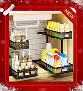 AURIKAR Under Sink Organizer, 2 Tier Pull Out Cabinet Shelf with Slide Out Mesh Drawers, Height A...