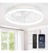 LEDIARY 23'' Modern Bladeless Ceiling Fan with Light, Low Profile Flush Mount Ceiling Fan, Dimmab...