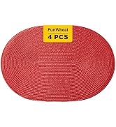 FunWheat Oval Braided Placemats Set of 4 Table Mats for Dining Tables Washable Heat Resistant Pla...