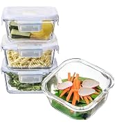 R.repad yay 2 Cup Square Glass Food Storage Containers, Small Square Storage Containers With Airt...
