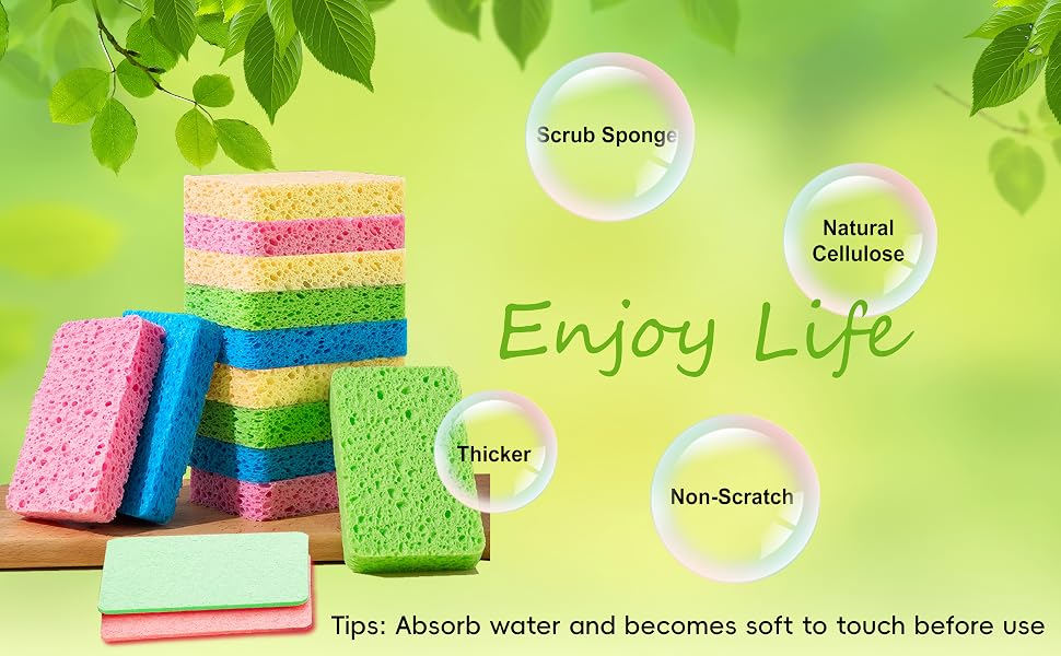 Compressed Cellulose Sponges Non-Scratch Natural Sponge Cleaning Scrub Sponge