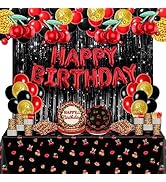 Cheetah Print Party Decorations Kit Black Red Cherry Birthday Supplies Red Leopard Party Plates N...