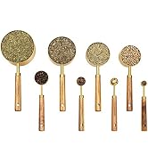 Muchtolove Measuring Cups and Spoons Set of 8, Golden Stainless Steel Measuring Cup with Wooden H...