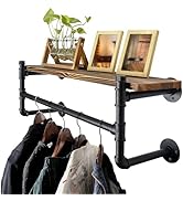 WEBI Wall Mounted Clothes Rack with Shelf,24" Industrial Pipe Clothing Rack with Shelves,Heavy Du...